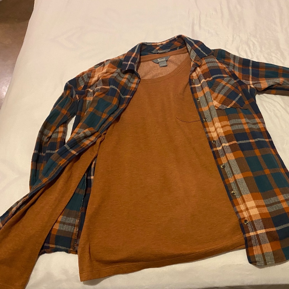 Flannel button down with matching long sleeve shirt